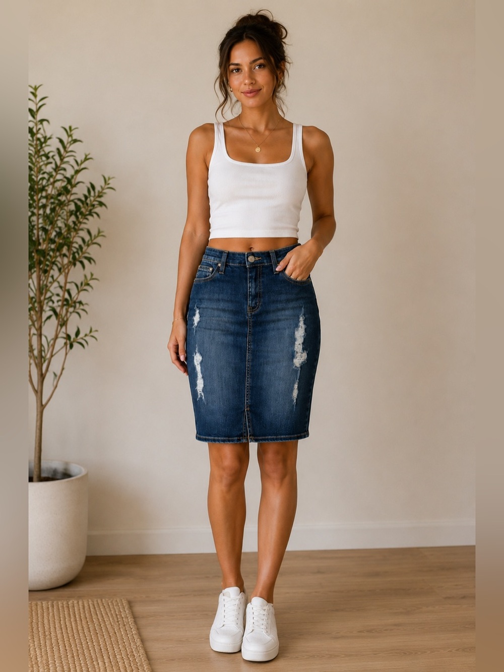 Guess Distressed Mid-Blue Denim Skirt Size S